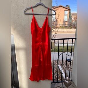 Red Hawk Vibrant Red Silk Midi Dress